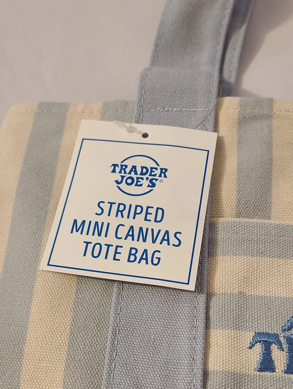 Trader Joe's Blue Striped Mini Canvas Tote Bag - Picture 4 of 9